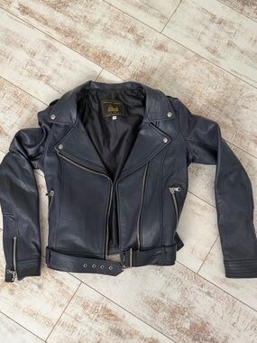 Navy Massimo Florence Genuine Leather Jacket - fits like XS